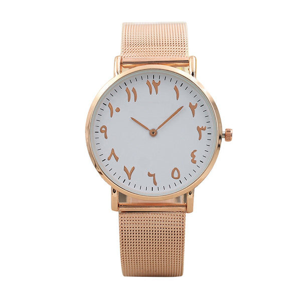 Women Fashion Classic Ancient Arabic numerals Quartz Stainless Steel Watch