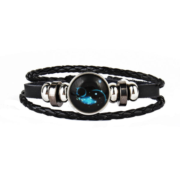12 Constellations Faux Leather Bracelet Unisex's Braided Bangle