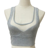 Women's V-Neck Hot Tank Top Mesh Crop Top Bras Summer Sexy Sports Vest Fitness Yoga Gym Wear