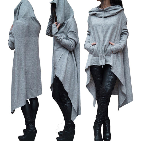 Women Solid Color Long Sleeve Asymmetrical Hoodie Scarf Collar Fleece Sweatshirt Casual Spring Autumn Plus Size Tops Tracksuits