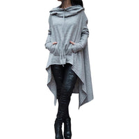 Women Solid Color Long Sleeve Asymmetrical Hoodie Scarf Collar Fleece Sweatshirt Casual Spring Autumn Plus Size Tops Tracksuits