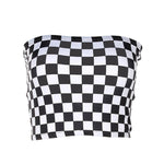 2018 Fashion Women Sexy Black And White Plaid Checkboard Slash Neck Strapless Tube Top Cropped Bandeau Underwear Bras