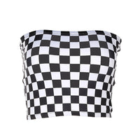 2018 Fashion Women Sexy Black And White Plaid Checkboard Slash Neck Strapless Tube Top Cropped Bandeau Underwear Bras