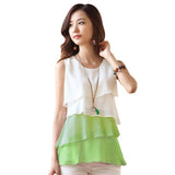 Korean Women Multi-layered Sleeveless Chiffon Tank Tops Ladies Summer Shirt