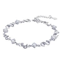 Womens 925 Sterling Silver Purple Crystal Love Chain Bracelet