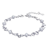 Womens 925 Sterling Silver Purple Crystal Love Chain Bracelet