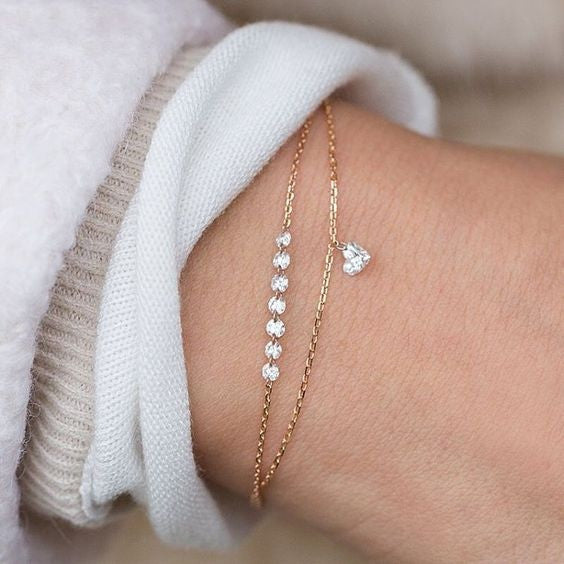 Women's Fashion Double Layer Heart Crystal Bracelet
