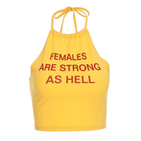 malianna 2018 Women Summer Halter Letter Printed Crop Tops Tees Sleeveless Backless Sexy Yellow Top Bodycon Skinny T-shirt Camis
