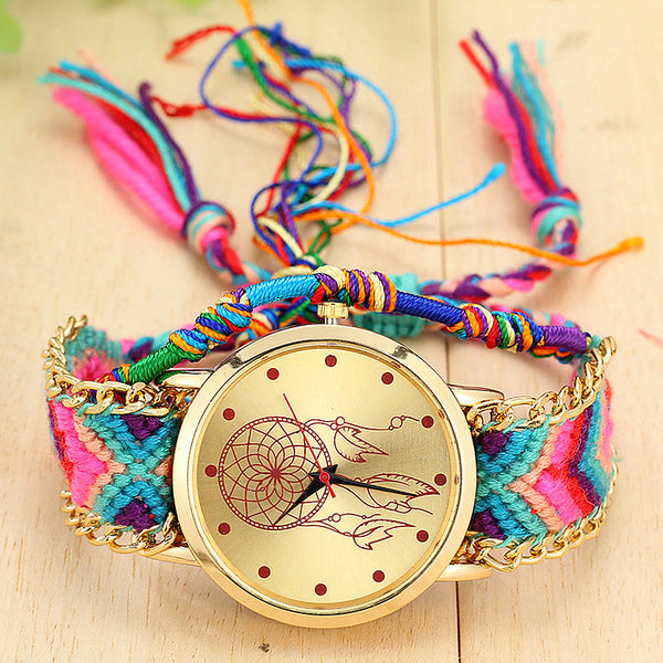 Dropshipping Handmade Braided Dreamcatcher Friendship Bracelet Watch Ladies Rope Watch Quarzt Watches Relogio Feminino