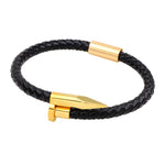 Creative Stainless Steel Nail Woven Leather Bracelet Braided Alloy Spike Bangle for Men Women