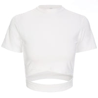 malianna Women Sexy Hollow Out t shirt Cropped Cotton O-neck Slim T-shirt Summer Fashion Streetwear Crop Tops