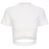 malianna Women Sexy Hollow Out t shirt Cropped Cotton O-neck Slim T-shirt Summer Fashion Streetwear Crop Tops