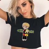Fashion Women Tank Top 2018 Crop Top Shirt TEA BALL Letter Harajuku Print Black Women Short Sleeve O-Neck Streetwear Shirt