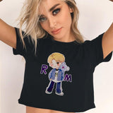 Fashion Women Tank Top 2018 Crop Top Shirt TEA BALL Letter Harajuku Print Black Women Short Sleeve O-Neck Streetwear Shirt