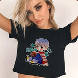 Fashion Women Tank Top 2018 Crop Top Shirt TEA BALL Letter Harajuku Print Black Women Short Sleeve O-Neck Streetwear Shirt