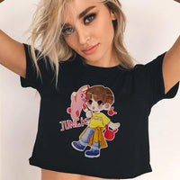 Fashion Women Tank Top 2018 Crop Top Shirt TEA BALL Letter Harajuku Print Black Women Short Sleeve O-Neck Streetwear Shirt