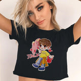 Fashion Women Tank Top 2018 Crop Top Shirt TEA BALL Letter Harajuku Print Black Women Short Sleeve O-Neck Streetwear Shirt