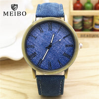 Top luxury Solid Color Men Watches fashion Jeans Leather MEIBO Quartz Wristwatch Ladies Female Watch 2018 relogio feminino