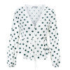 Conmoto 2018 Ruffle Vintage Polka Dot Blouse Top Women White Chiffon Peplum Ladies Top Sexy V Neck Long Sleeve Split Blusa Mujer